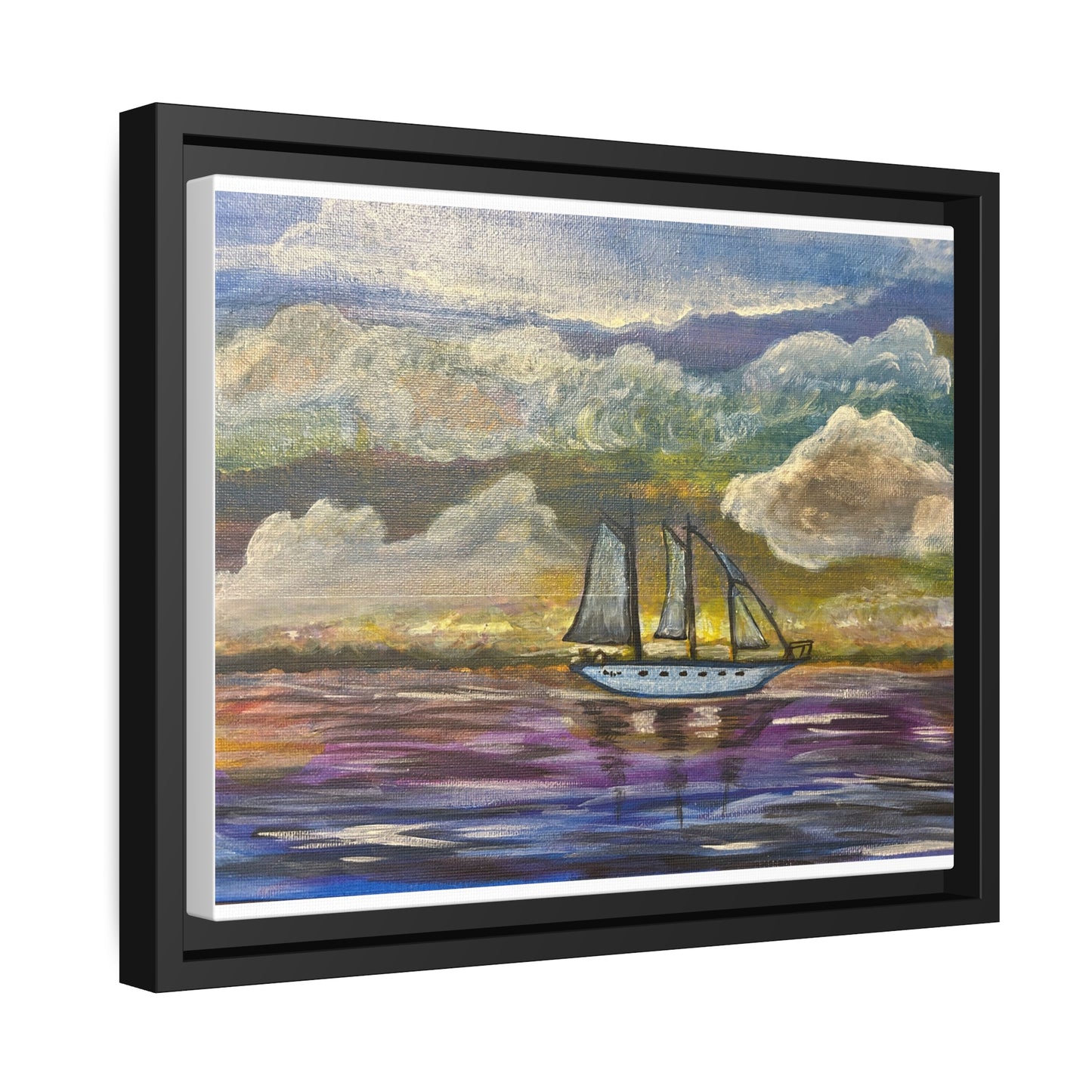 Dark Storm Sailboat Matte Canvas, Black Frame