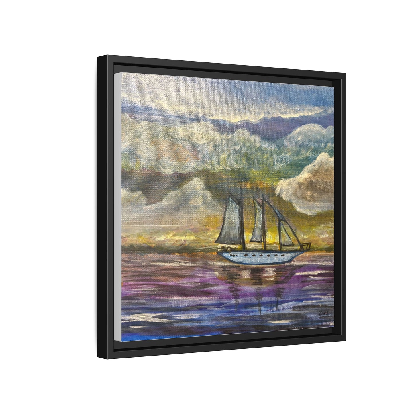 Framed Matte Canvas Sailboat Painting — Serene Seascape Wall Art