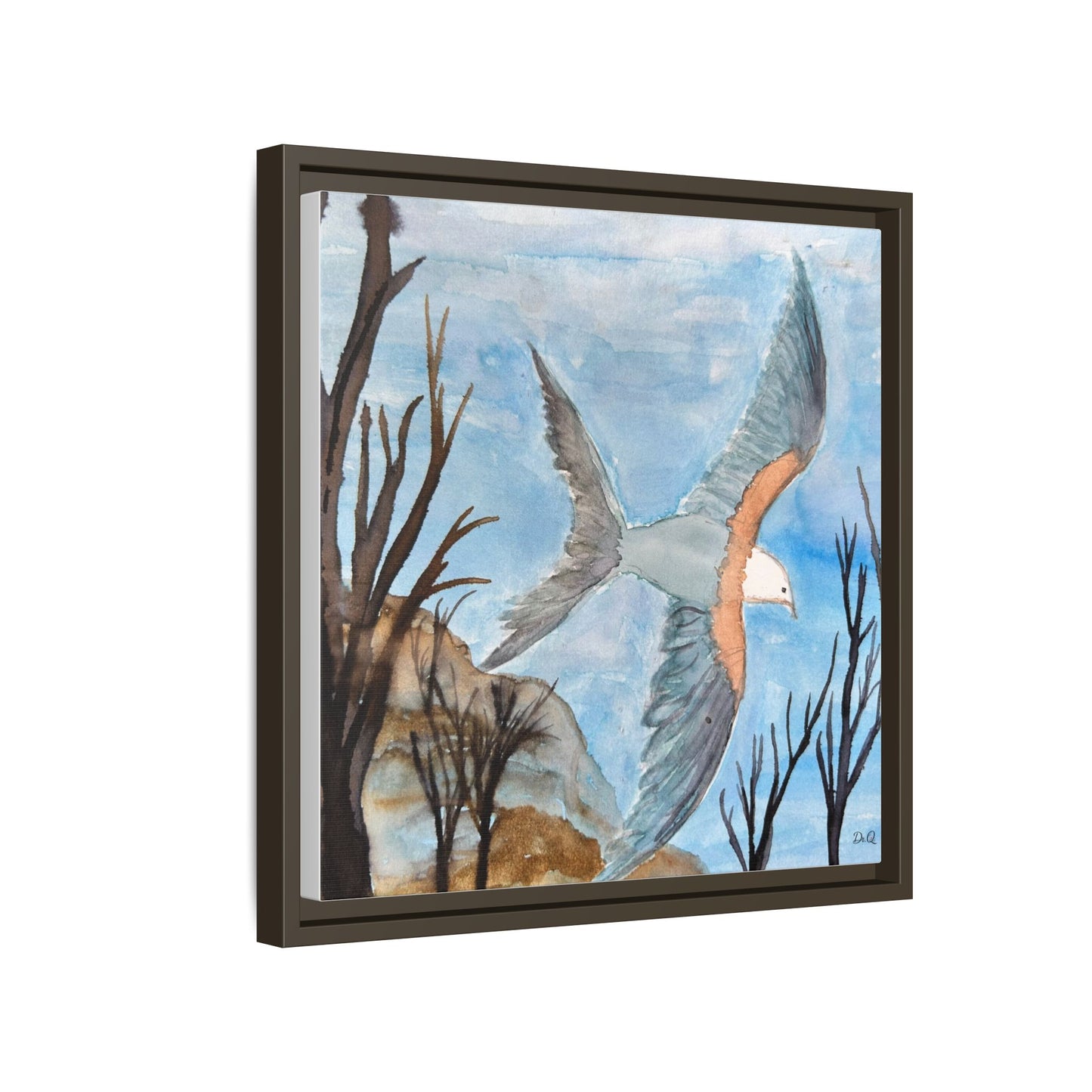 Framed Matte Canvas Wall Art — Soaring Seagull Coastal Print