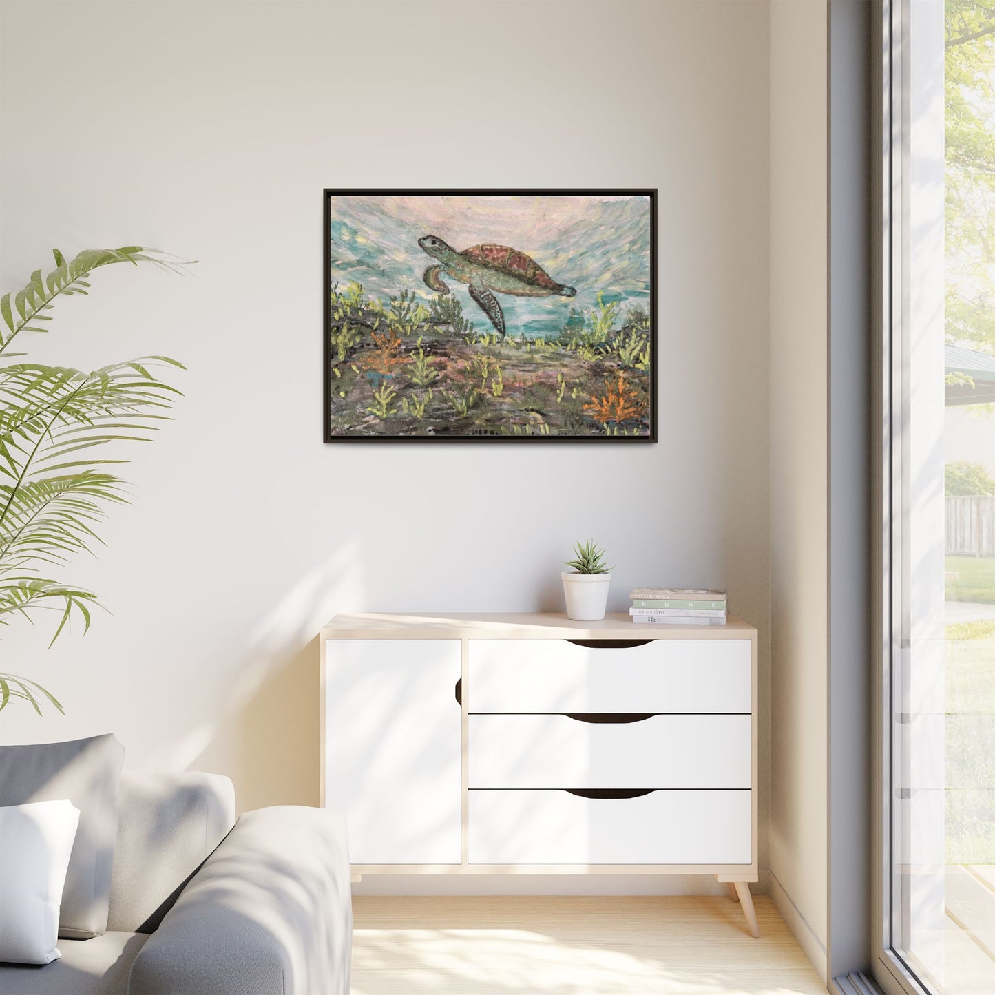 Sea Turtle Matte Canvas, Framed (Multi-color)
