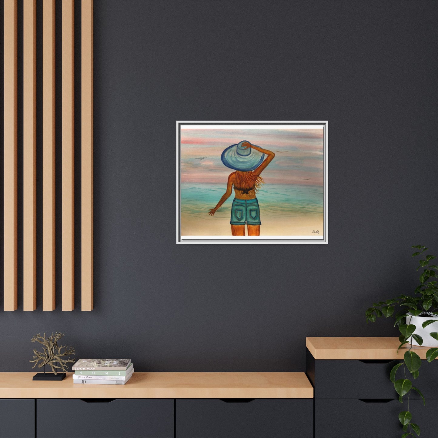 " My Sweet Girl" at the Beach Vibes Framed Canvas Art - Summer Sunset Decor