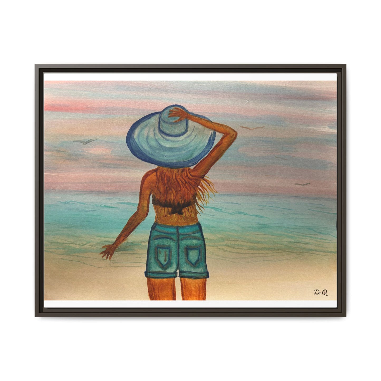 " My Sweet Girl" at the Beach Vibes Framed Canvas Art - Summer Sunset Decor