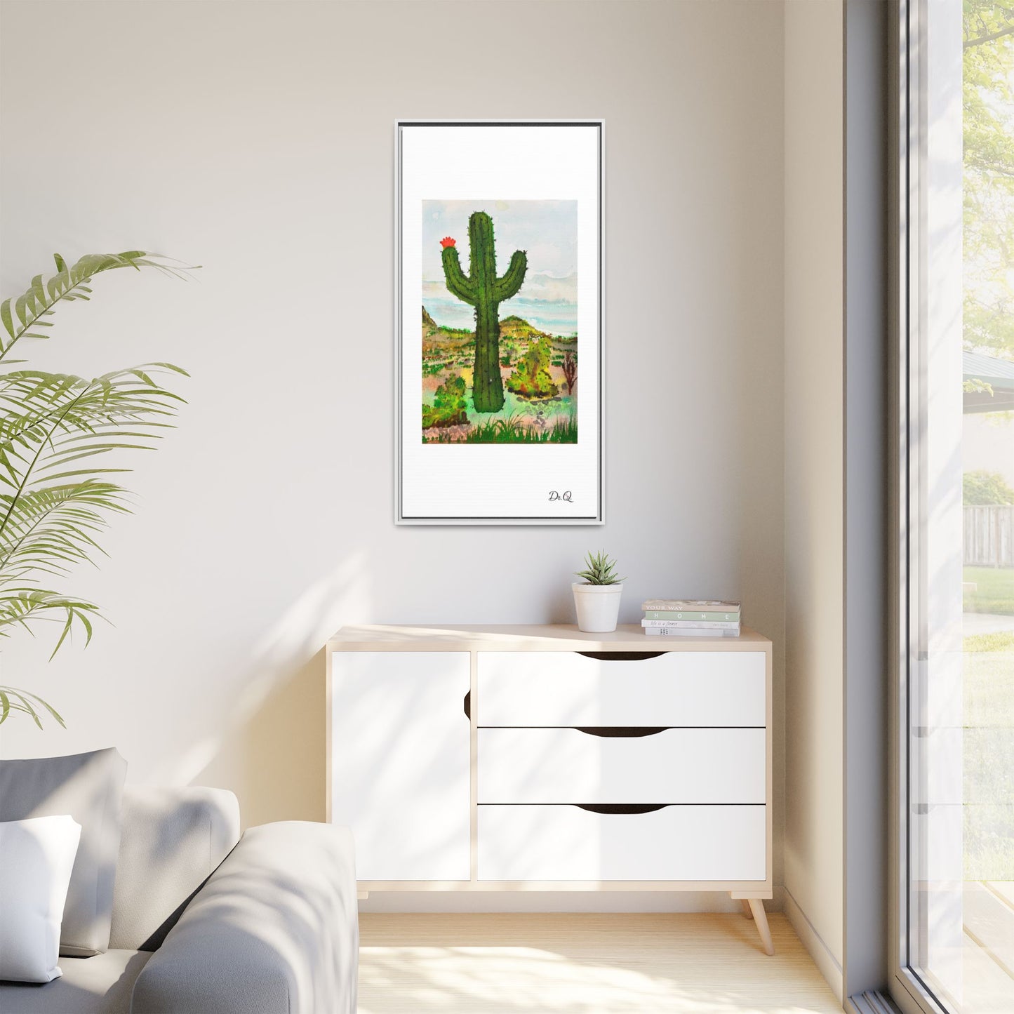 Framed Cactus Canvas Print — Desert Watercolor Wall Art