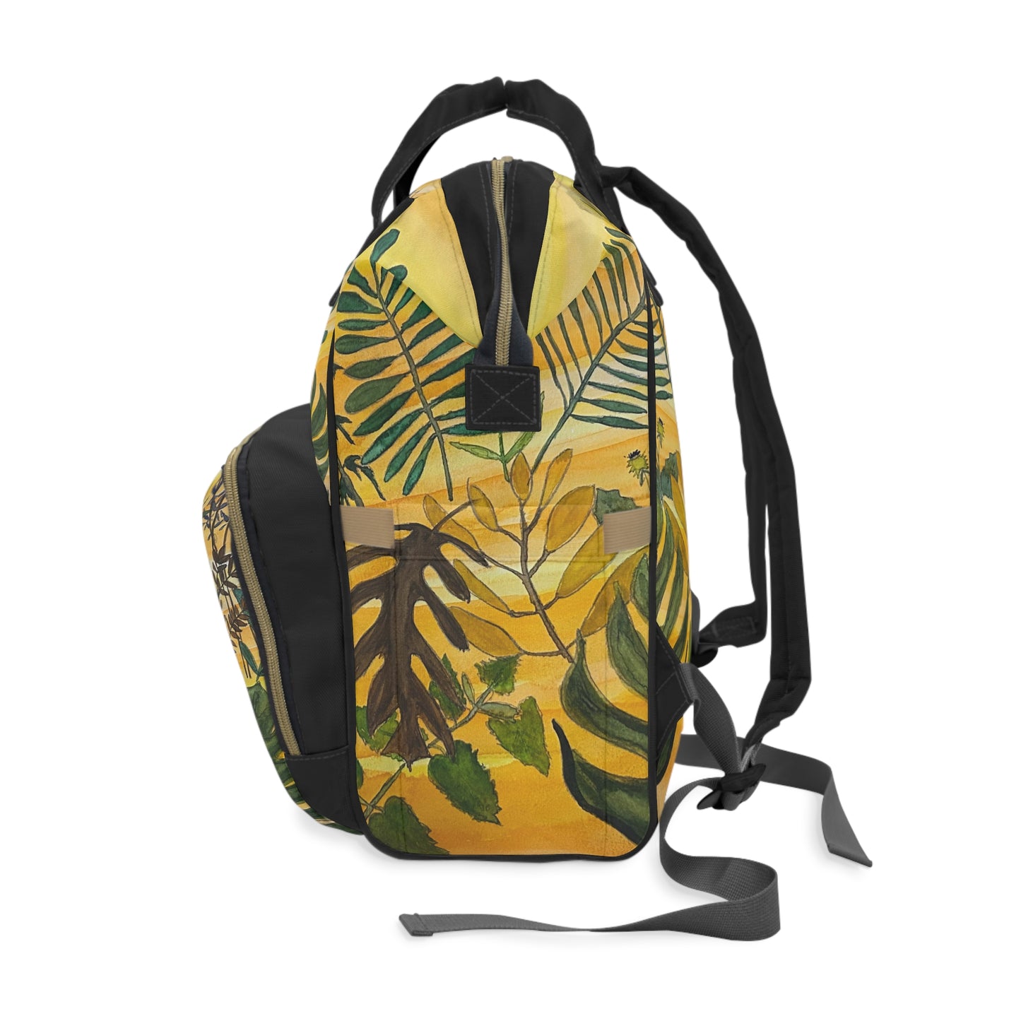 Tropical Floral Diaper Backpack — Yellow Jungle Baby Changing Bag
