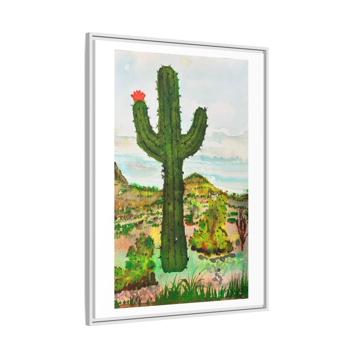Framed Cactus Canvas Print — Desert Watercolor Wall Art