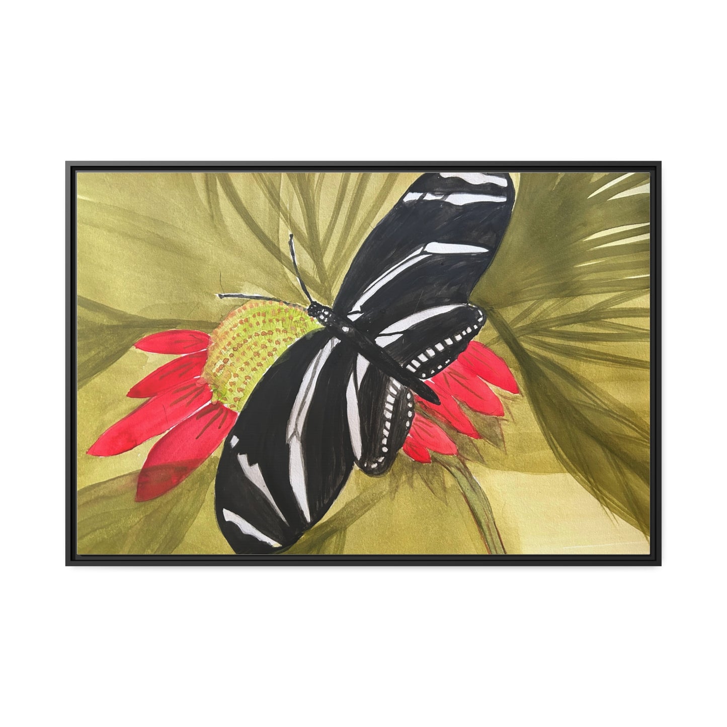 Butterfly Watercolor Print Matte Canvas, Black Frame