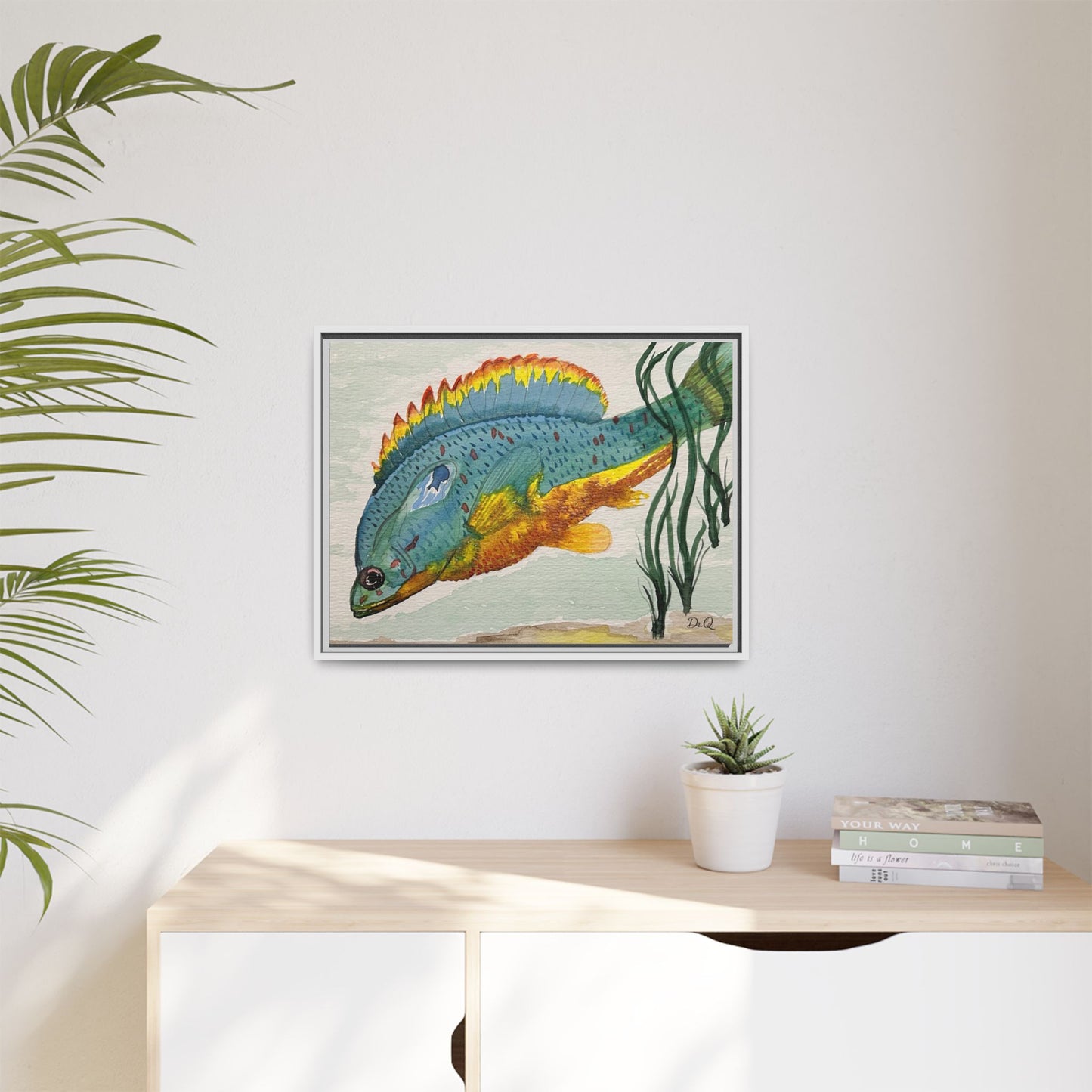Texas Spotted Sunfish Watercolor Wall Art - Framed Matte Canvas