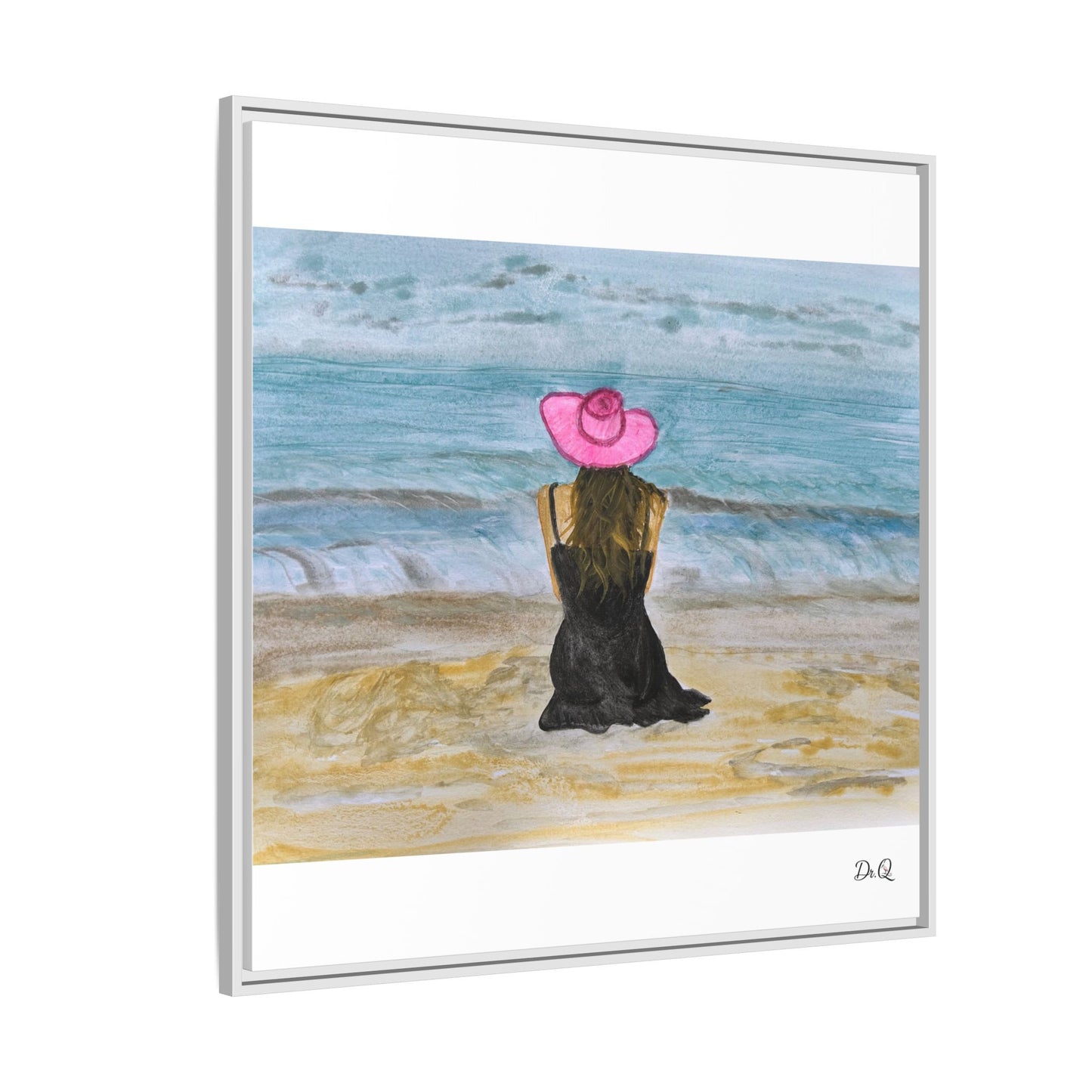 "For Shore" Beachside Lady Pink Floppy Hat - Seascape Wall Art