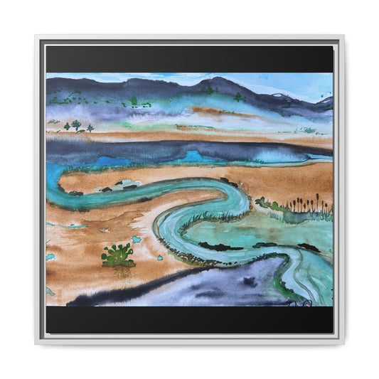 Winding River by Dr. Q - Framed Matte Canvas Watercolor Wall Art