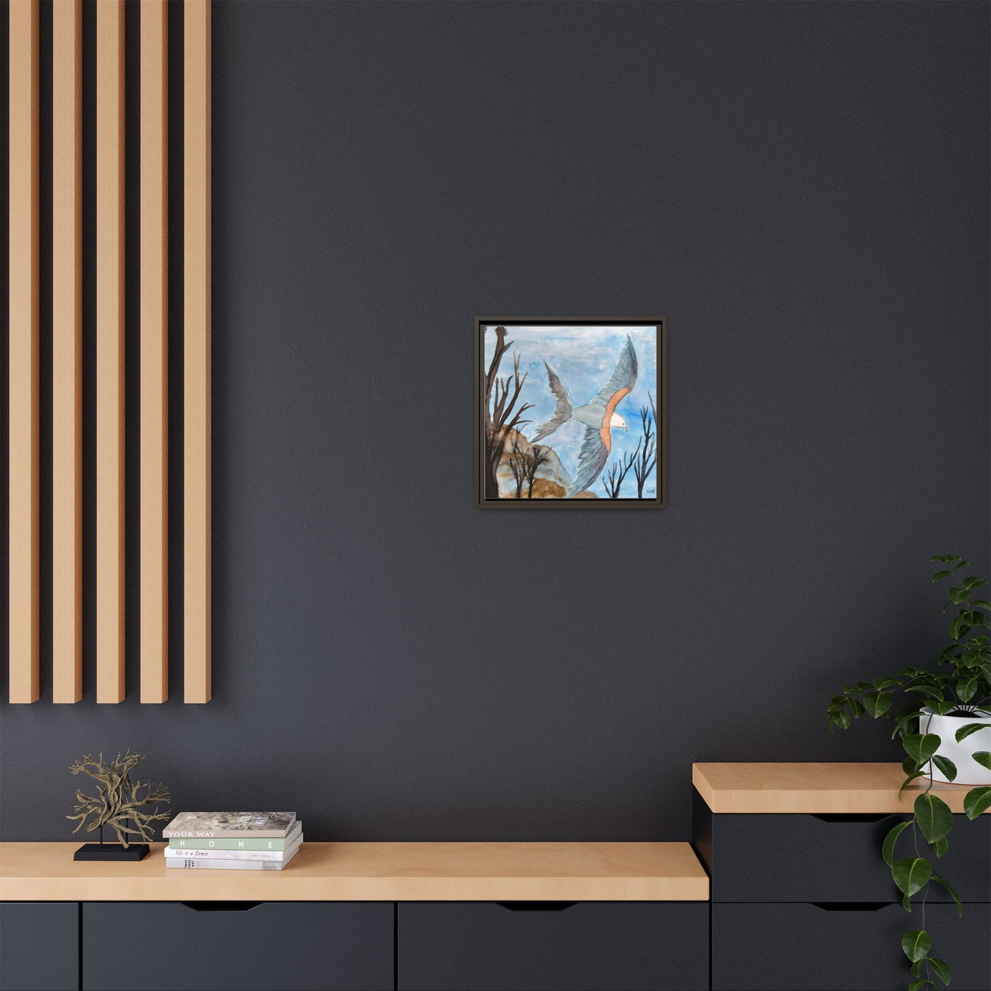 Framed Matte Canvas Wall Art — Soaring Seagull Coastal Print