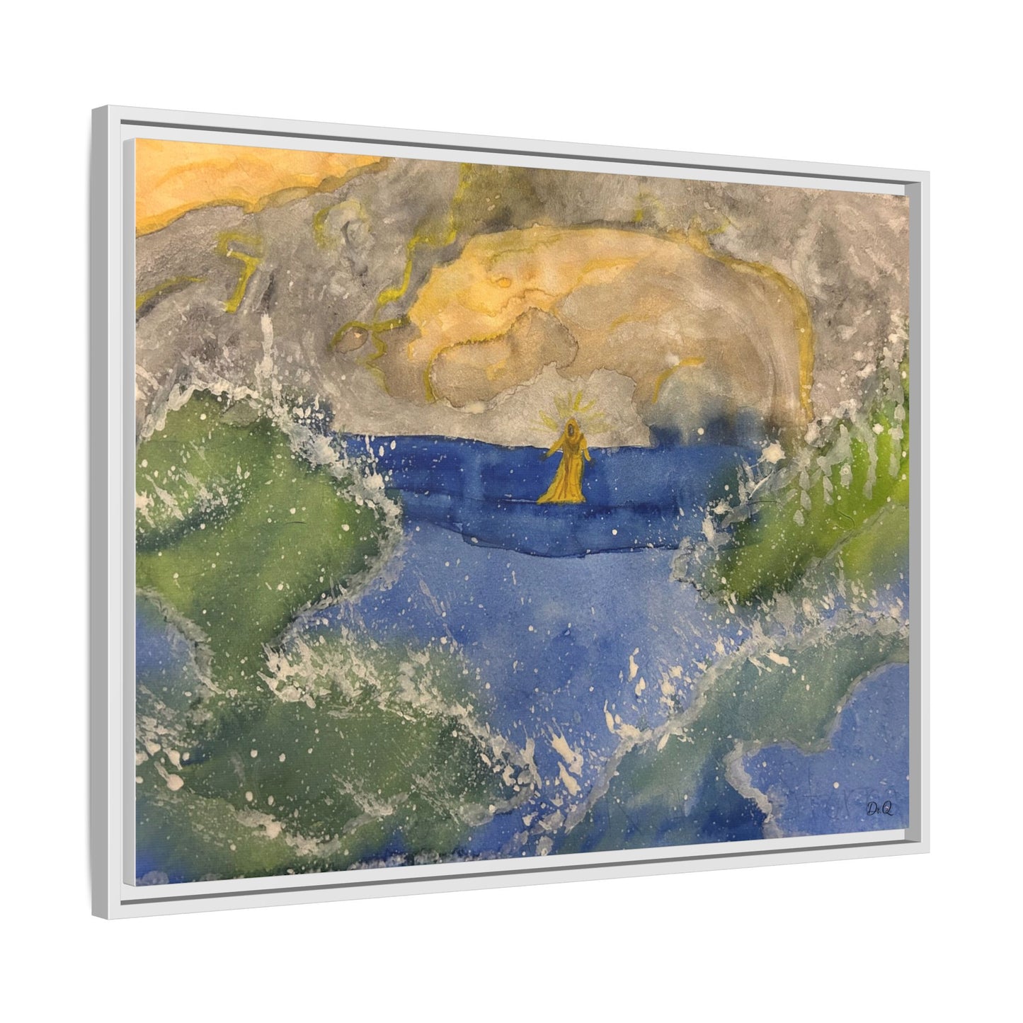 "Faith in the Storm" Framed Matte Canvas Seascape — Golden Sail at Sunset