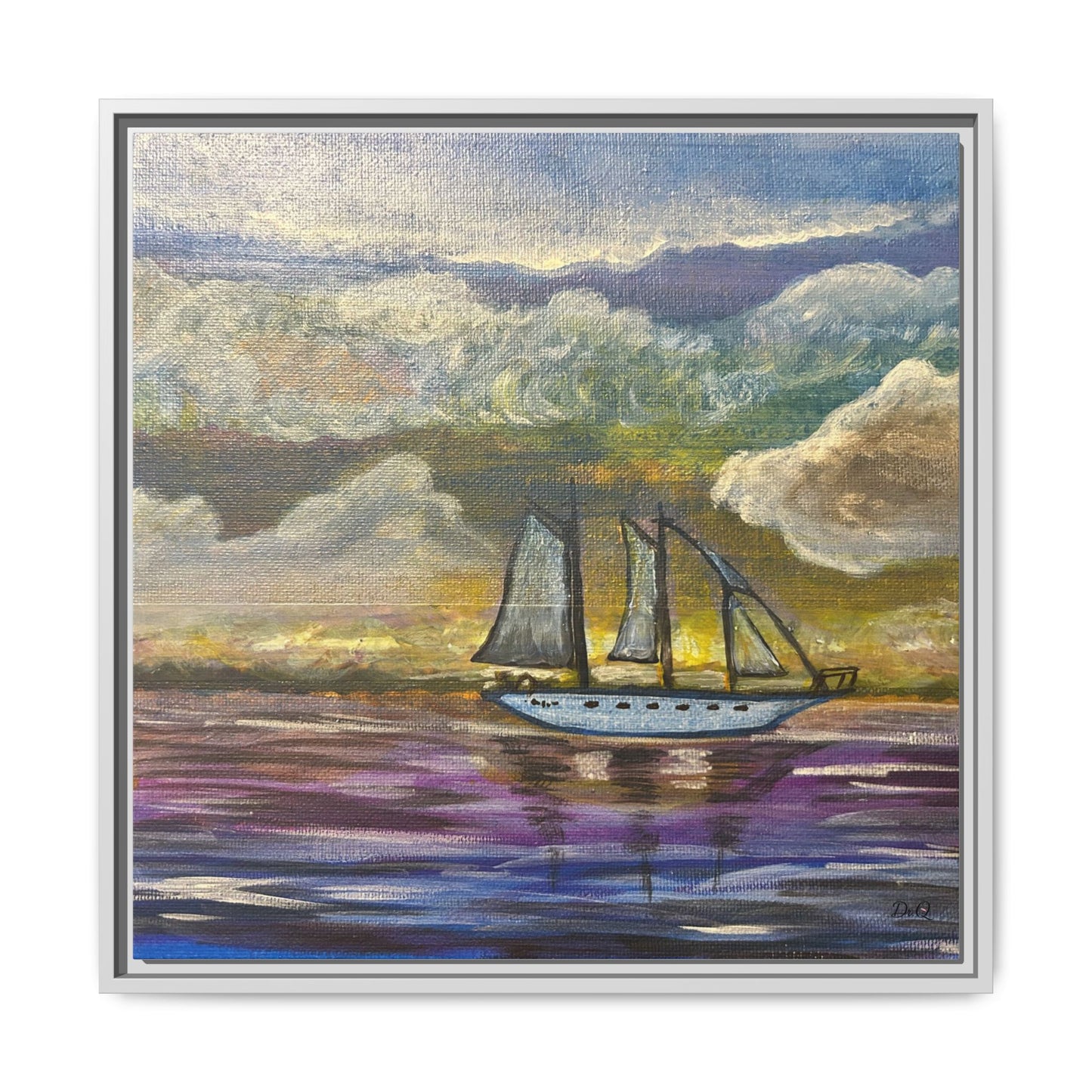 Framed Matte Canvas Sailboat Painting — Serene Seascape Wall Art
