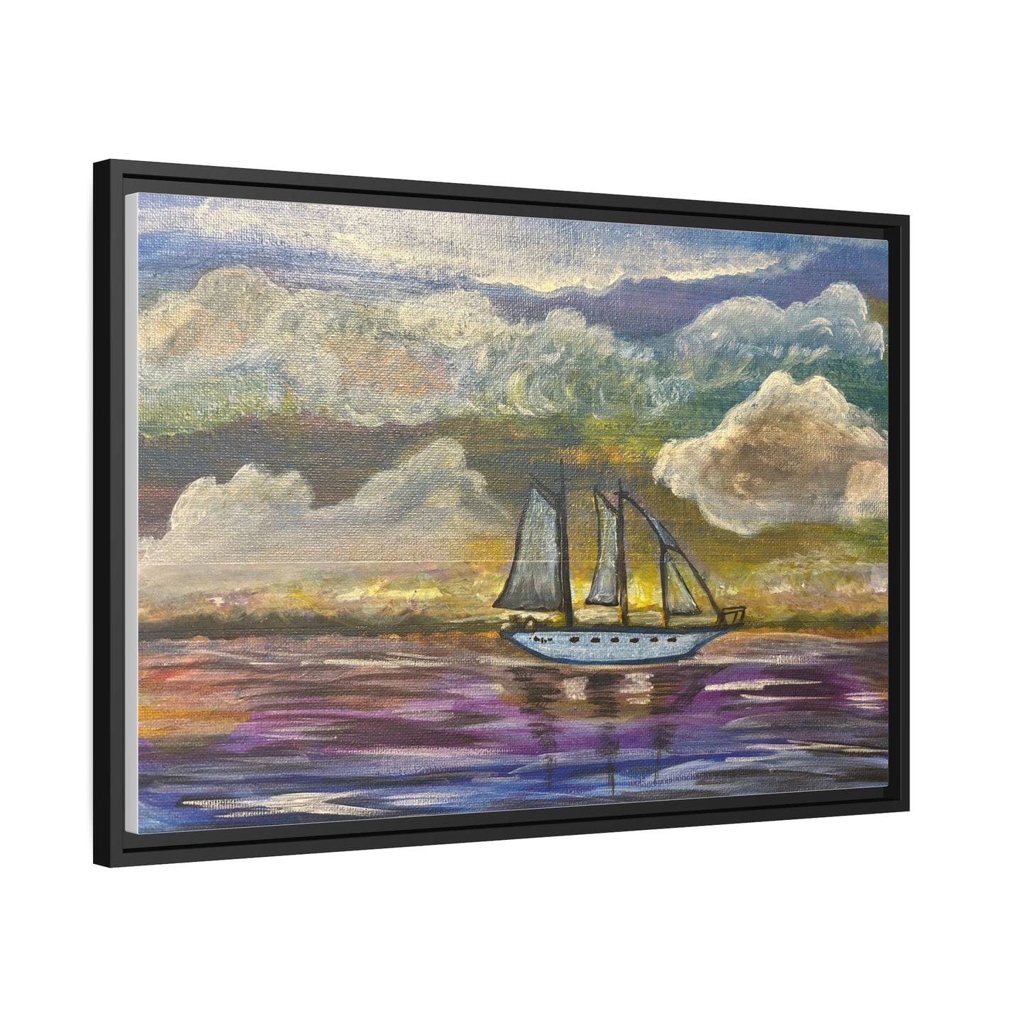 Dark Storm Sailboat Matte Canvas, Black Frame