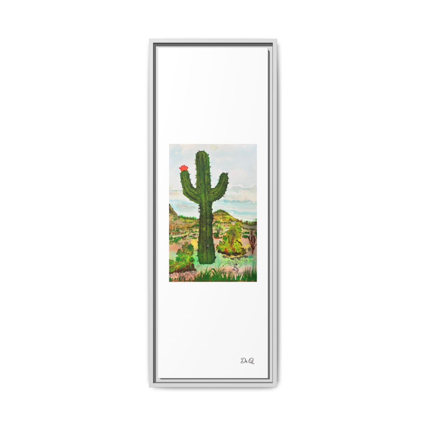 Framed Cactus Canvas Print — Desert Watercolor Wall Art