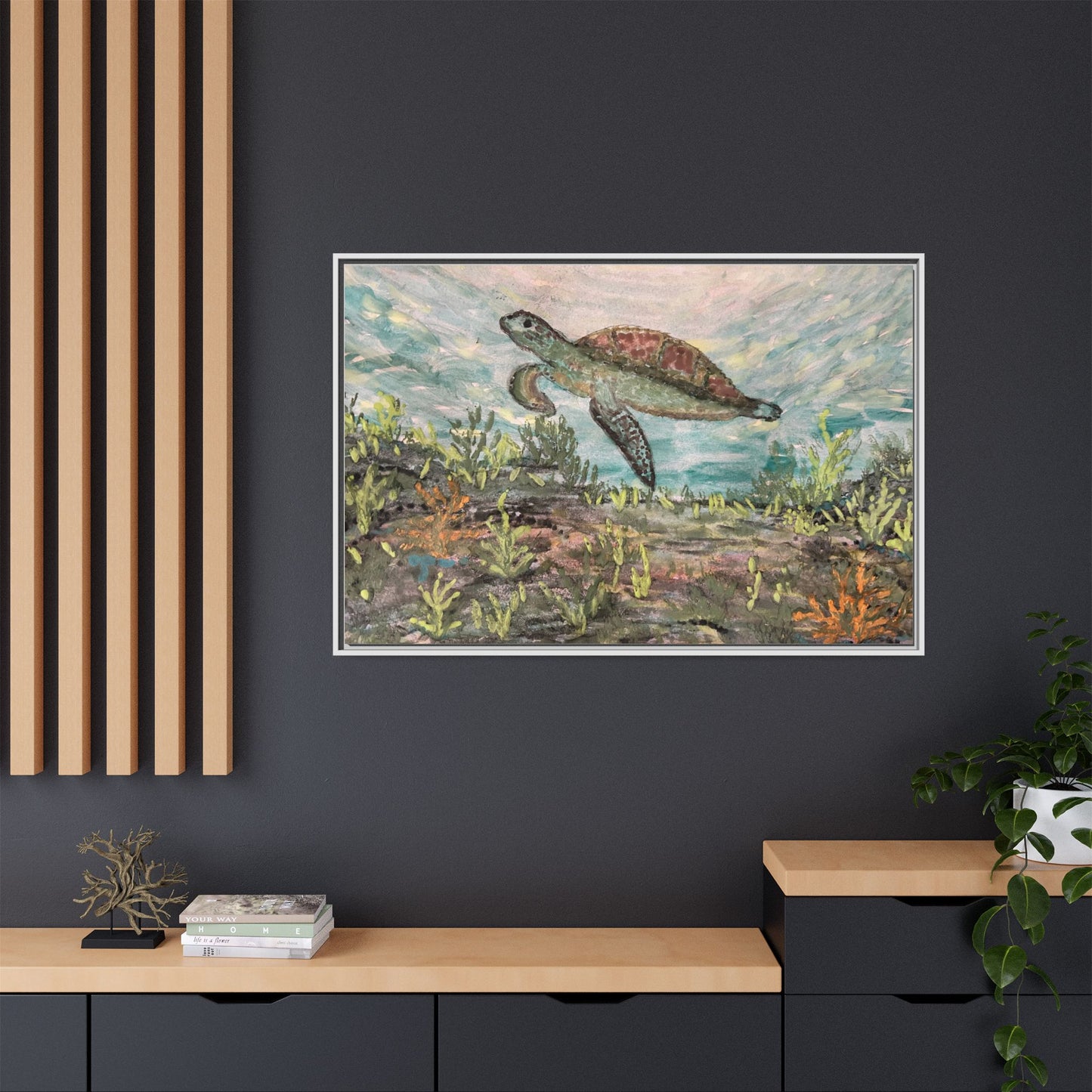 Sea Turtle Matte Canvas, Framed (Multi-color)