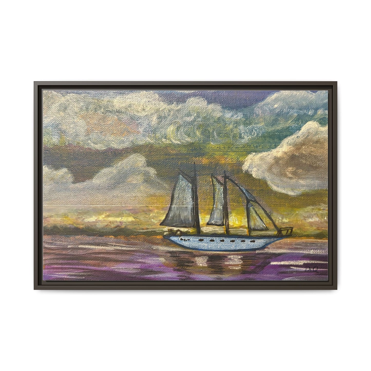 Framed Matte Canvas Sailboat Painting — Serene Seascape Wall Art