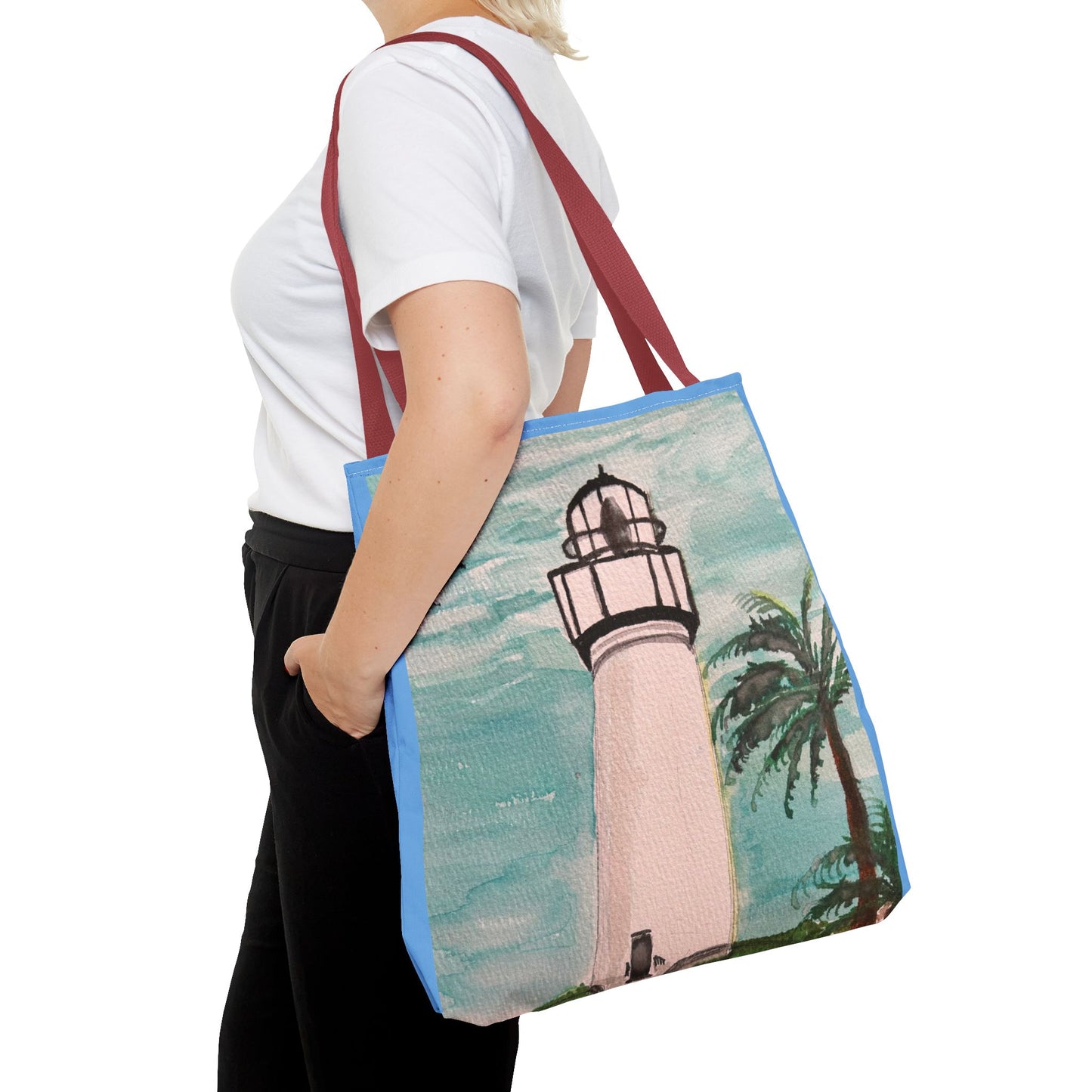 Coastal Lighthouse Tote Bag — Beachy Palm Print All-Over-Print Tote