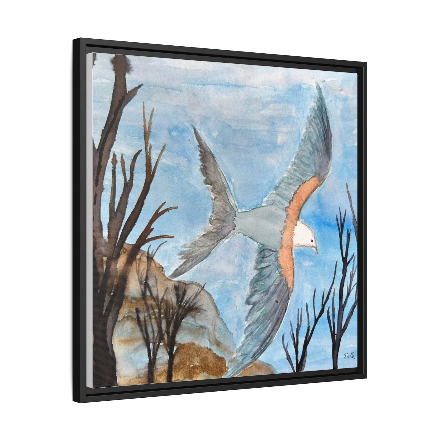 Framed Matte Canvas Wall Art — Soaring Seagull Coastal Print