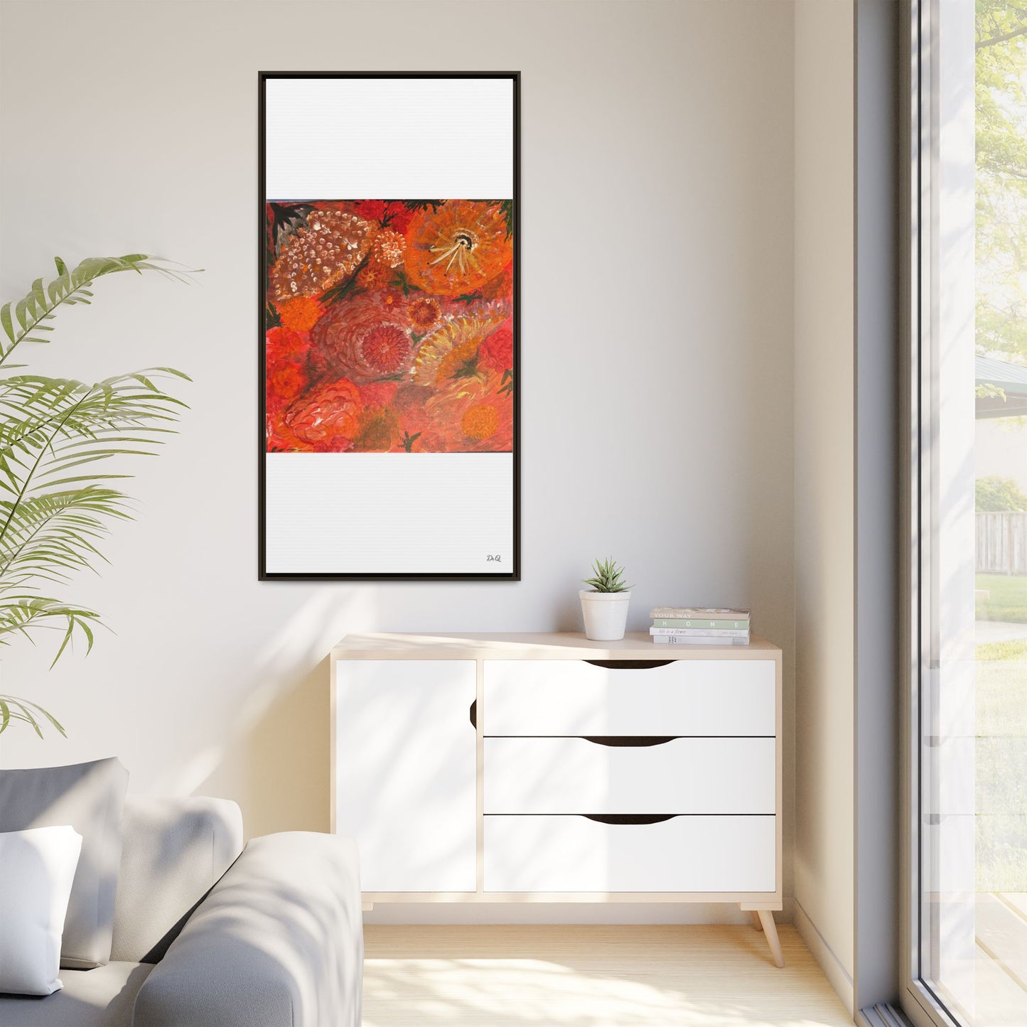 "Floral Burst" Abstract Red Floral Matte Canvas Framed Wall Art