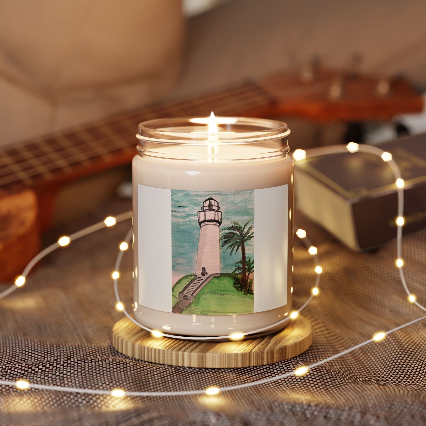 Coastal Lighthouse Soy Candle — 9oz Scented Jar (Beachy Palm & Sea Breeze)