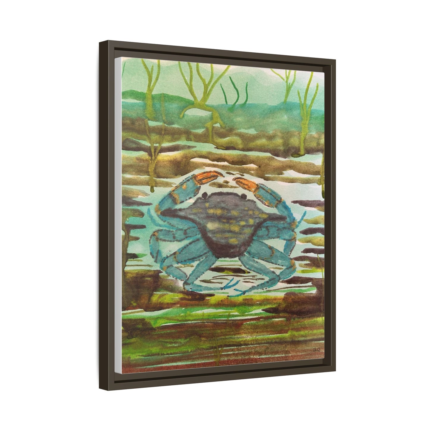 Blue Crab Coastal Art Print — Matte Framed Canvas
