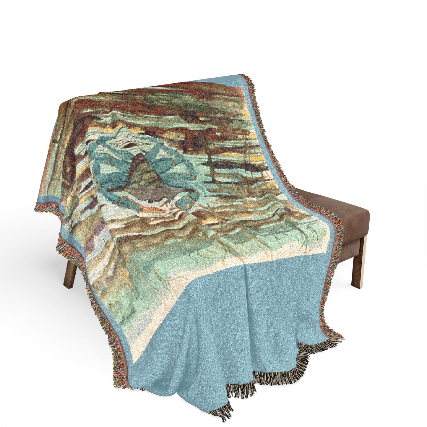 Blue Crab Coastal Woven Blanket — Boho Sea Life Throw with Nautical Sea Design