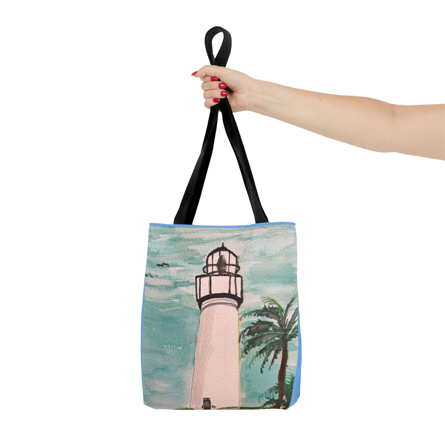 Coastal Lighthouse Tote Bag — Beachy Palm Print All-Over-Print Tote