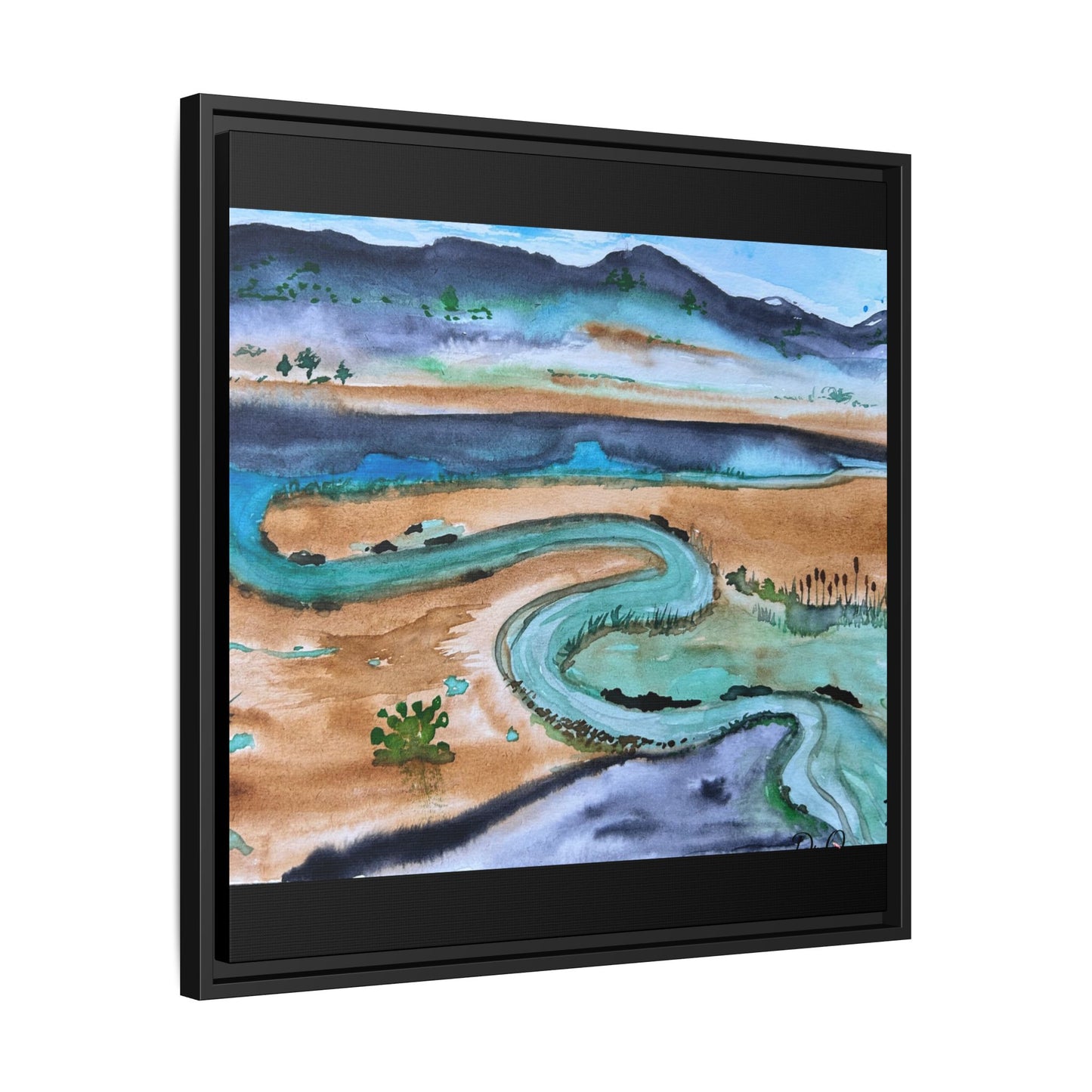 Winding River by Dr. Q - Framed Matte Canvas Watercolor Wall Art