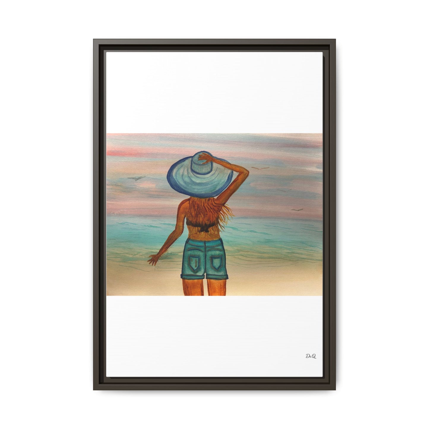 " My Sweet Girl" at the Beach Vibes Framed Canvas Art - Summer Sunset Decor