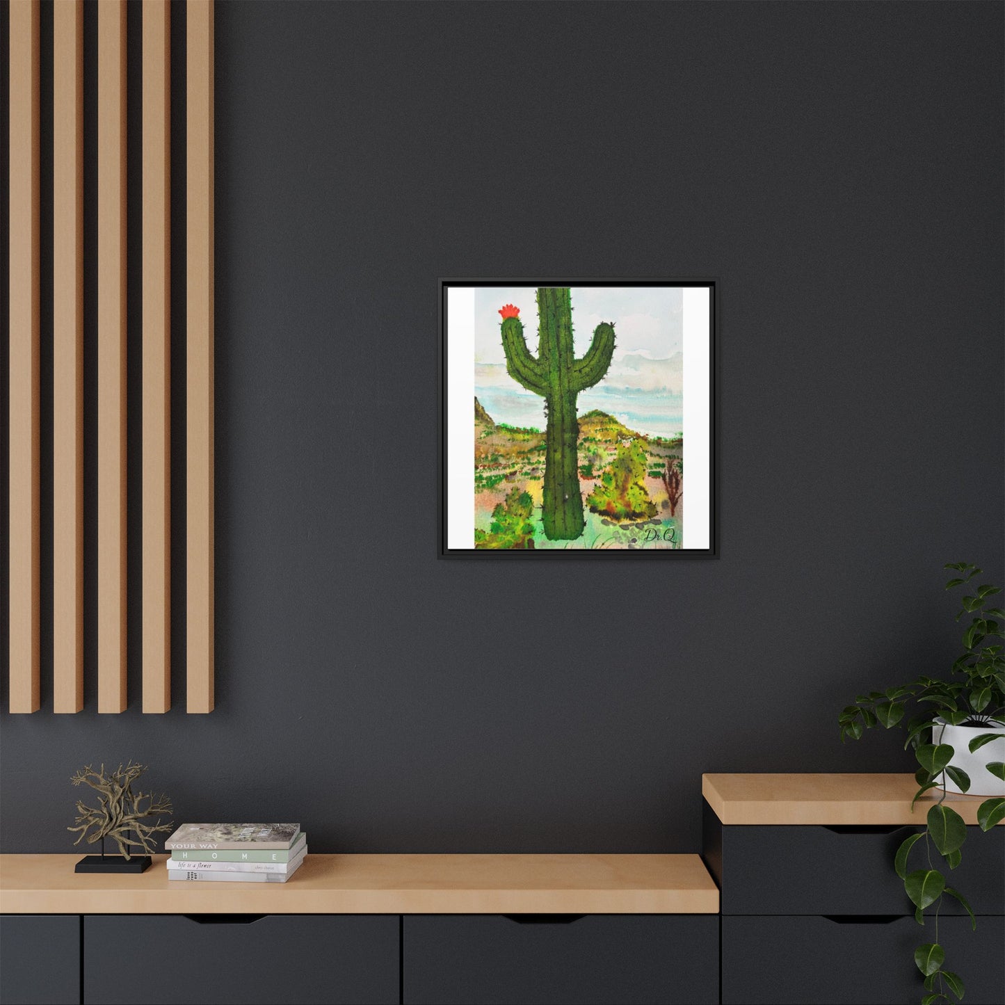 Framed Cactus Canvas Print — Desert Watercolor Wall Art
