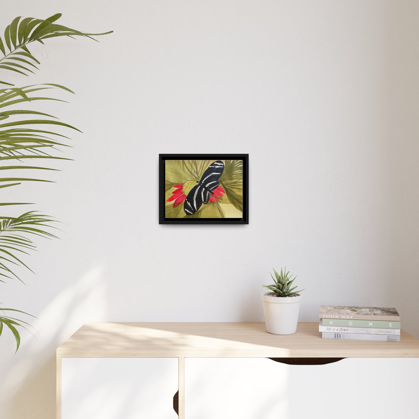 Butterfly Watercolor Print Matte Canvas, Black Frame