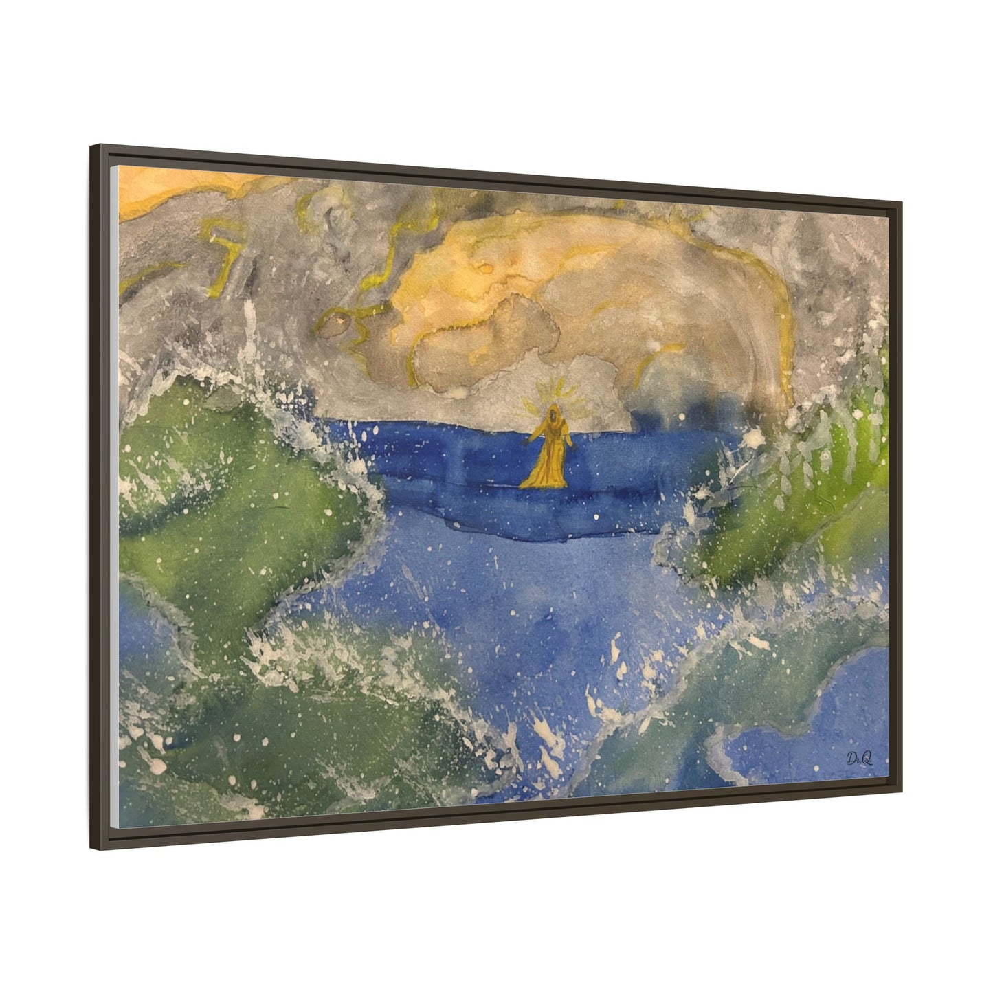 "Faith in the Storm" Framed Matte Canvas Seascape — Golden Sail at Sunset