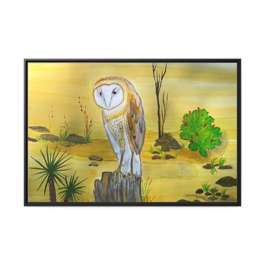 Barn Owl Matte Canvas, Black Frame