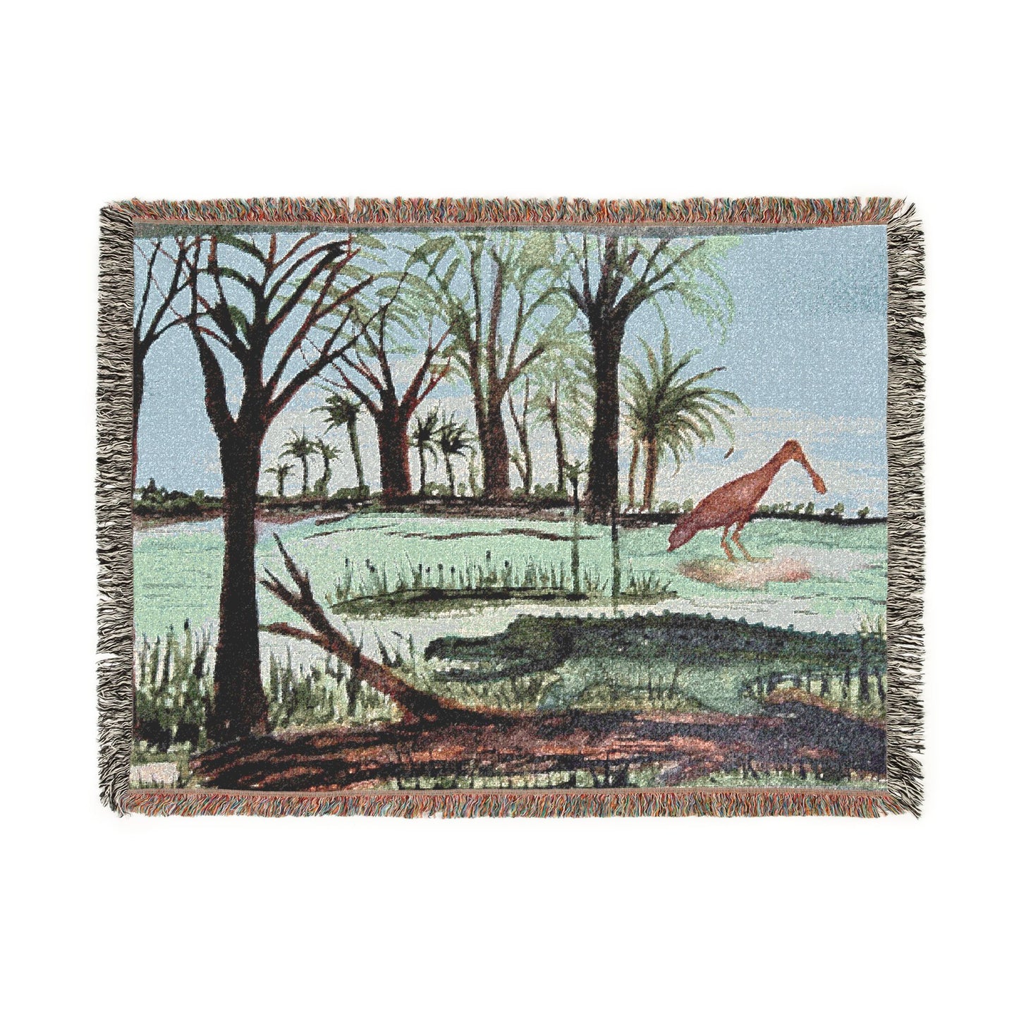 Roseate Spoonbill & Texas Gator Woven Blanket — Coastal Wildlife Throw
