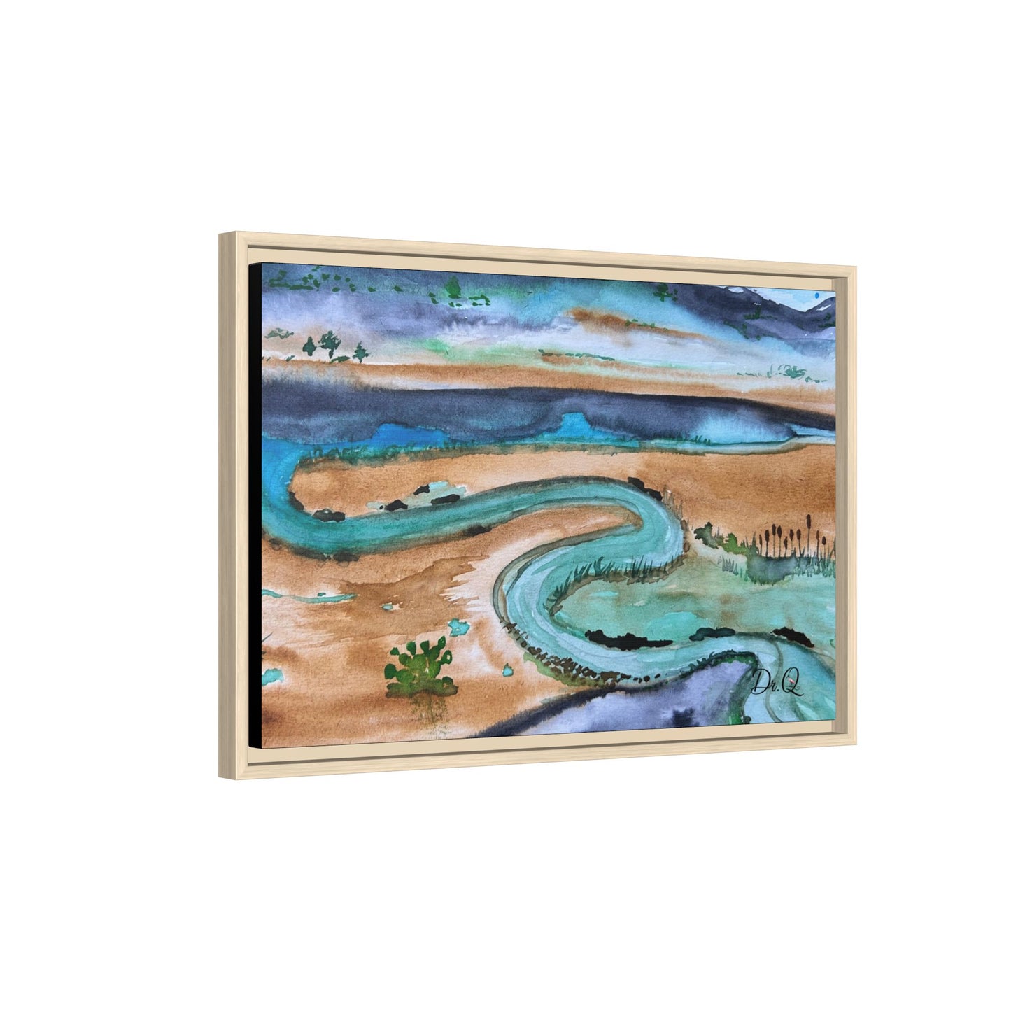 Winding River by Dr. Q - Framed Matte Canvas Watercolor Wall Art