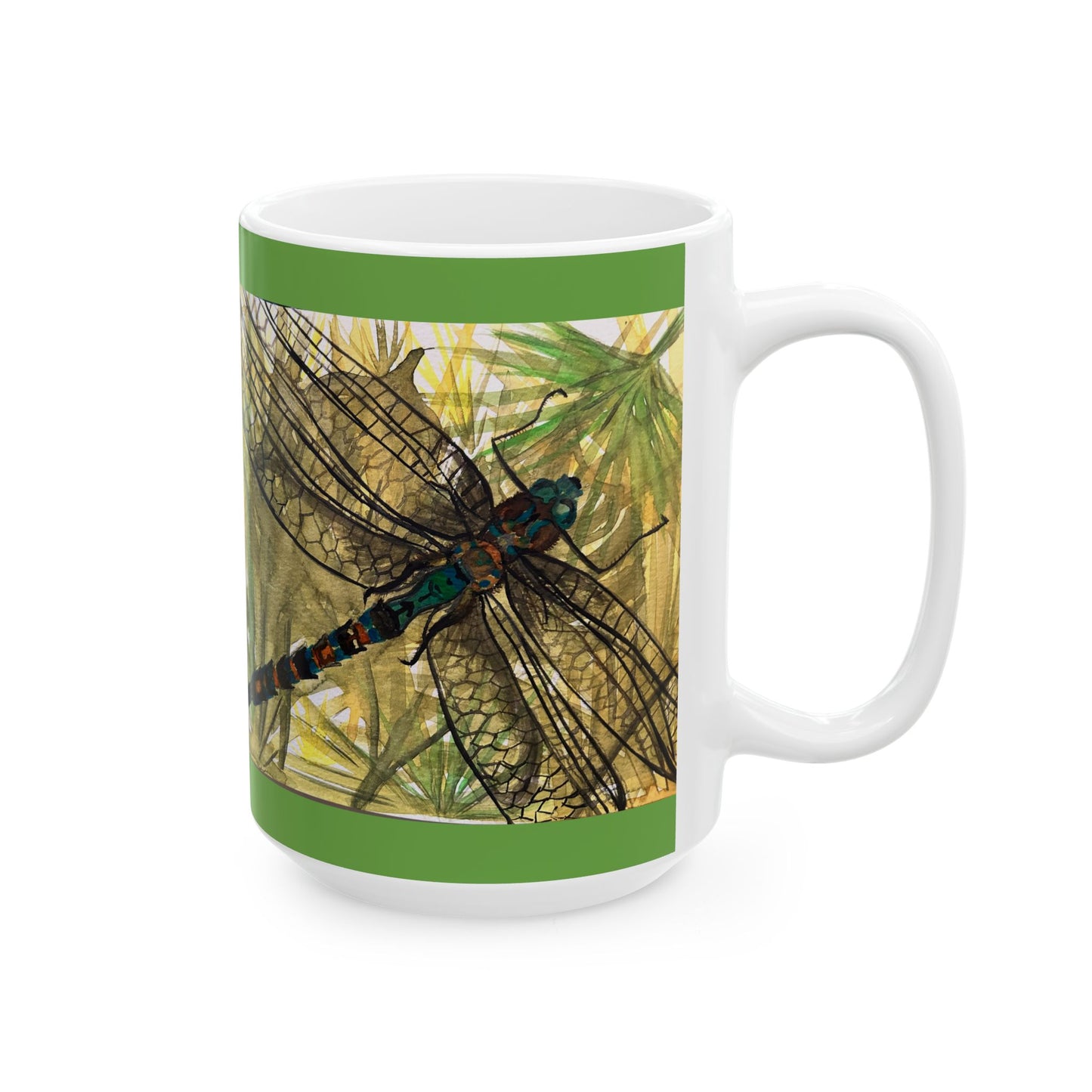 Dragonfly Art Ceramic Mug — Nature-Inspired 11oz/15oz Coffee Cup