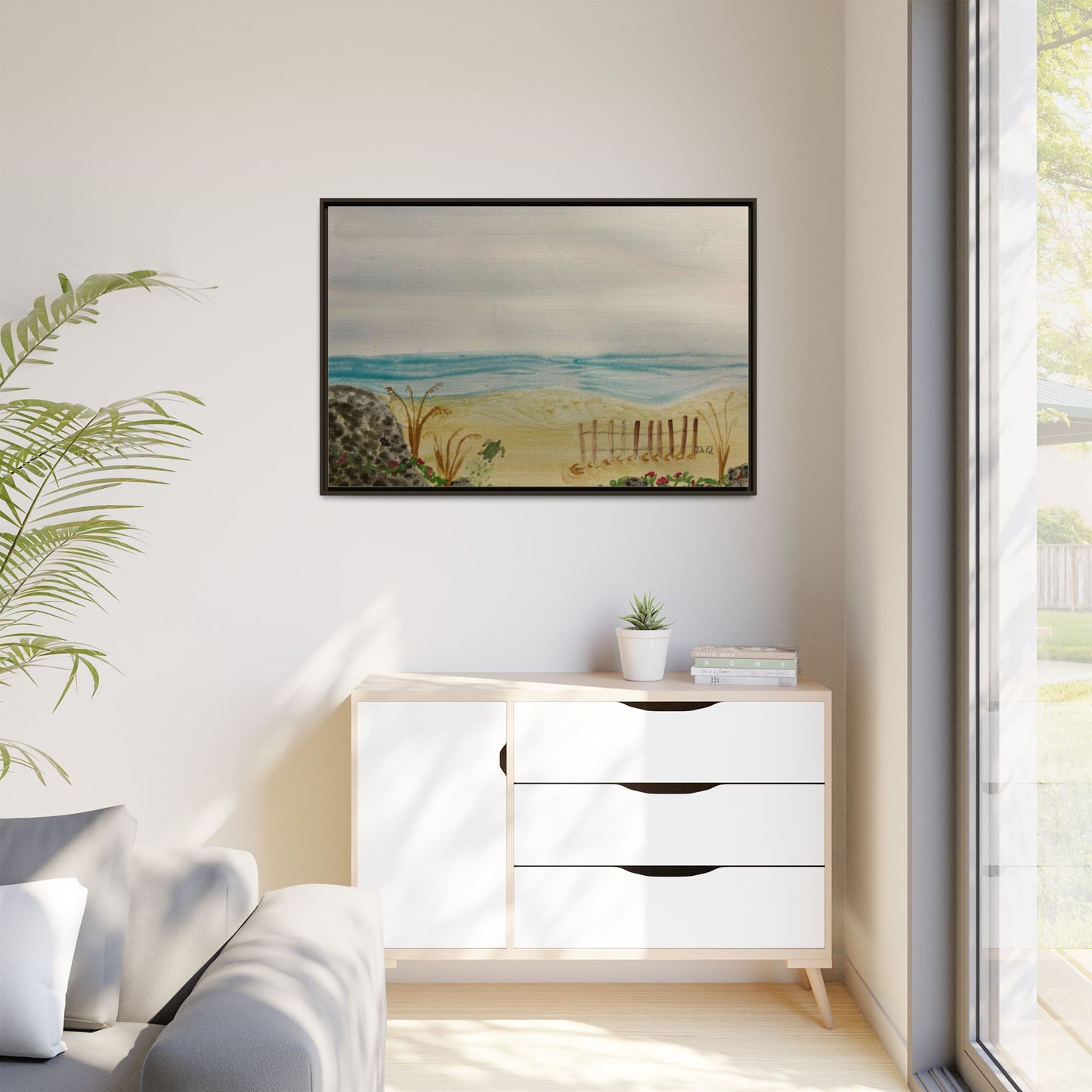 Coastal Beach Scene Matte Canvas Print (Framed)
