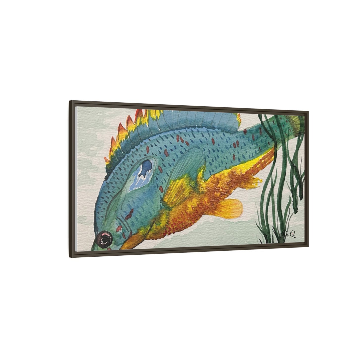 Texas Spotted Sunfish Watercolor Wall Art - Framed Matte Canvas