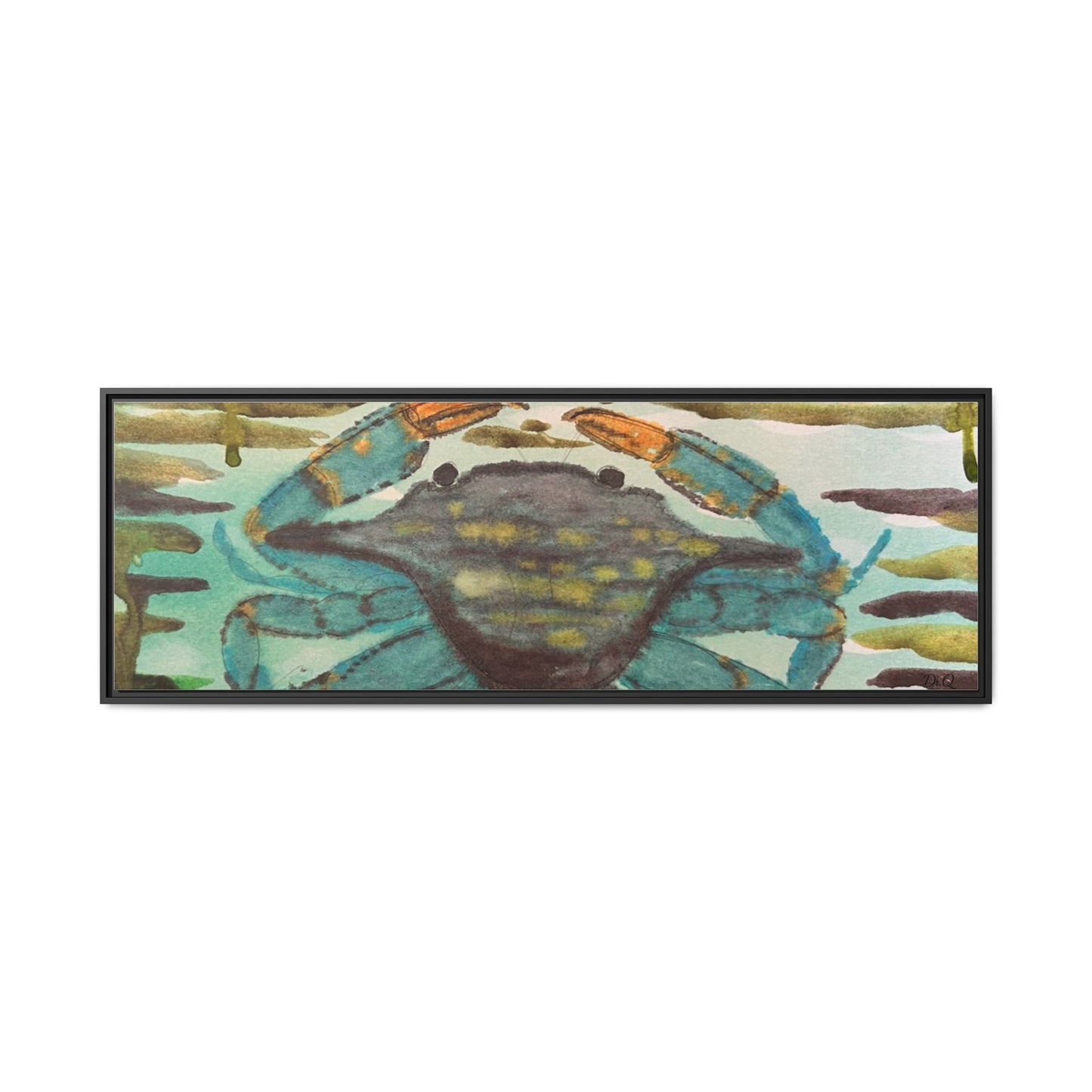Blue Crab Coastal Art Print — Matte Framed Canvas
