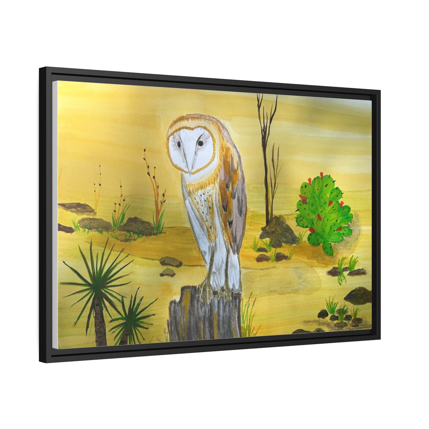 Barn Owl Matte Canvas, Black Frame