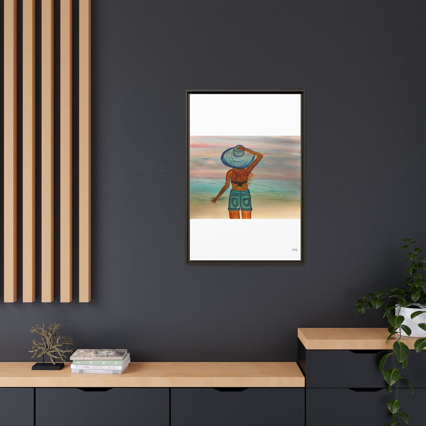 " My Sweet Girl" at the Beach Vibes Framed Canvas Art - Summer Sunset Decor