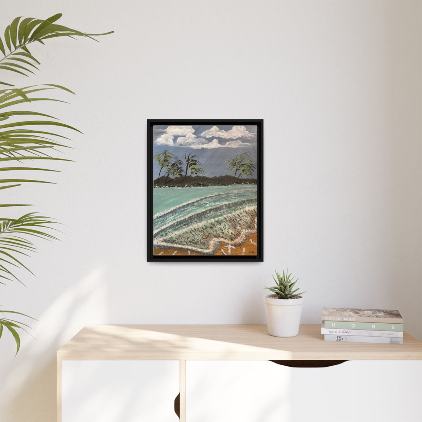 Tropical Seascape Matte Framed Canvas – Palm Trees Beach Wall Art
