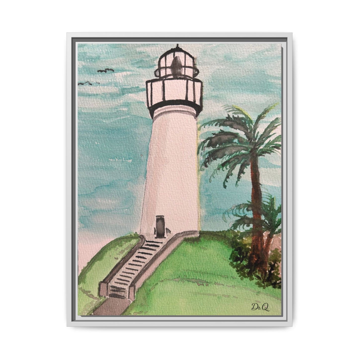 Lighthouse Palm Matte Framed Canvas Print