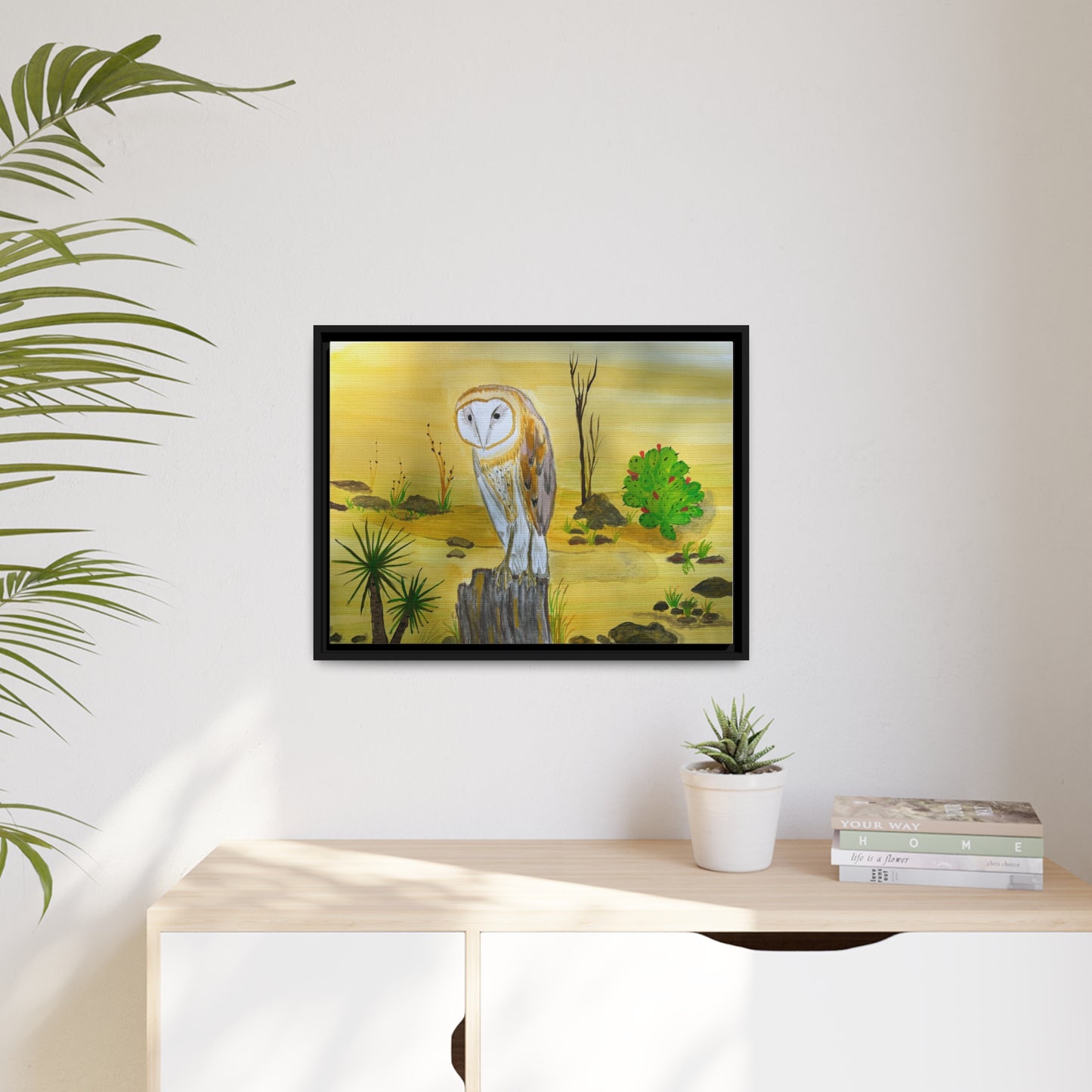 Barn Owl Matte Canvas, Black Frame