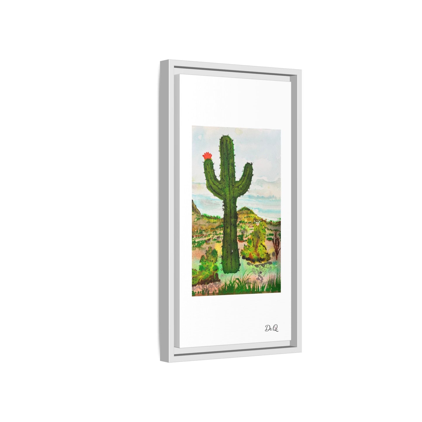 Framed Cactus Canvas Print — Desert Watercolor Wall Art