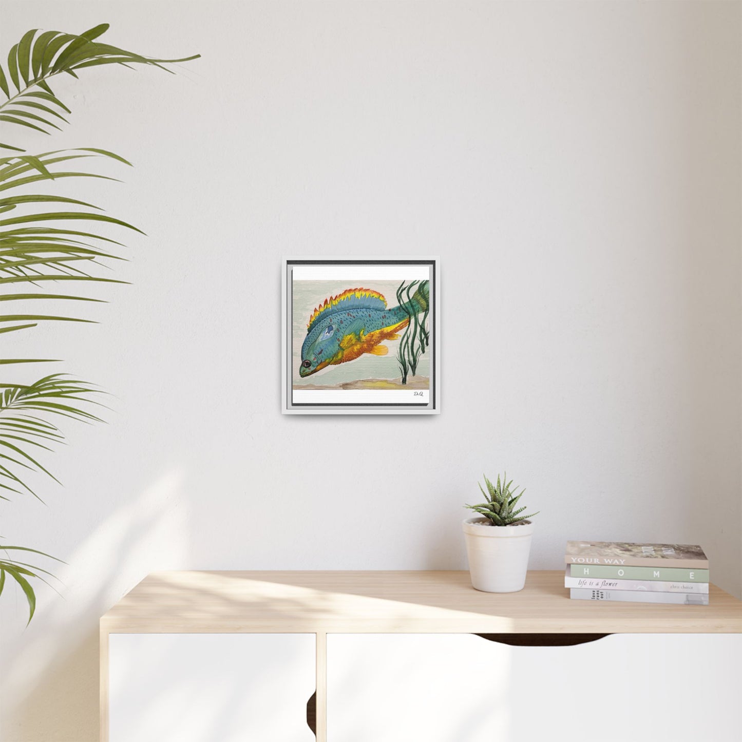 Texas Spotted Sunfish Watercolor Wall Art - Framed Matte Canvas