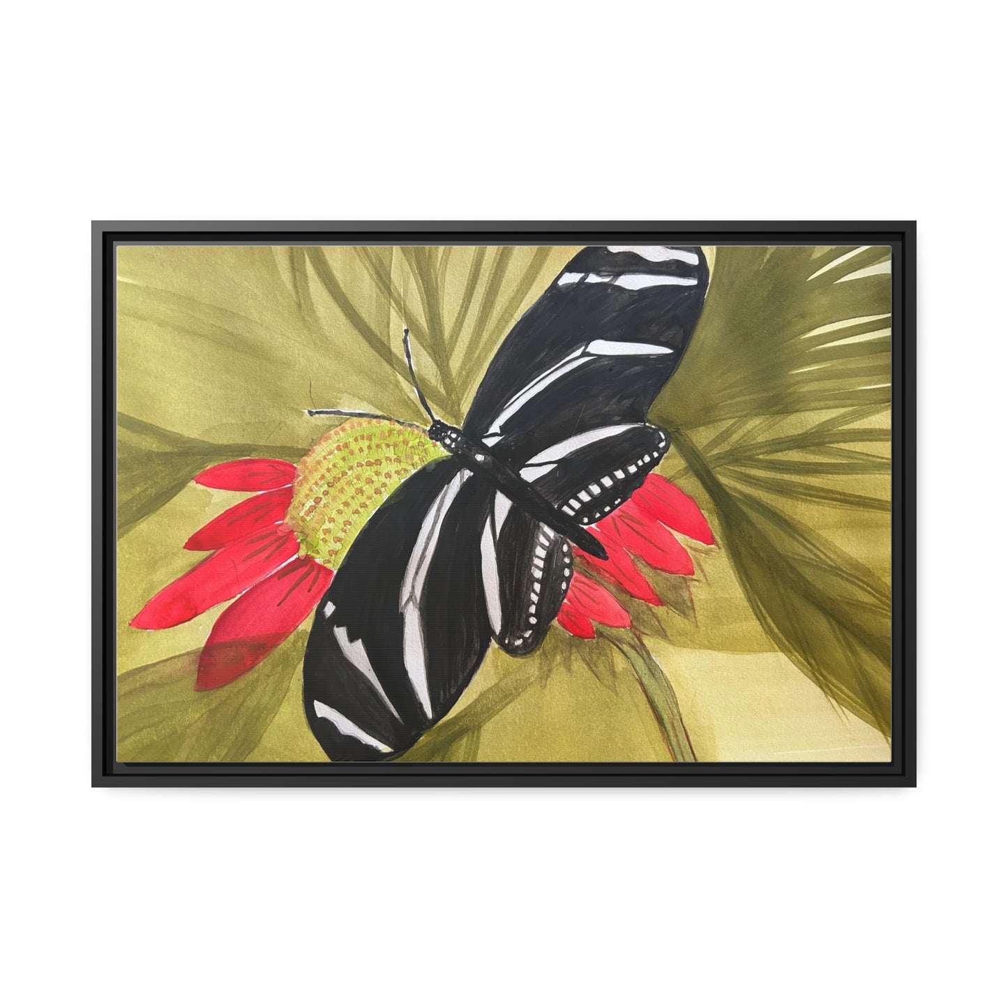 Butterfly Watercolor Print Matte Canvas, Black Frame