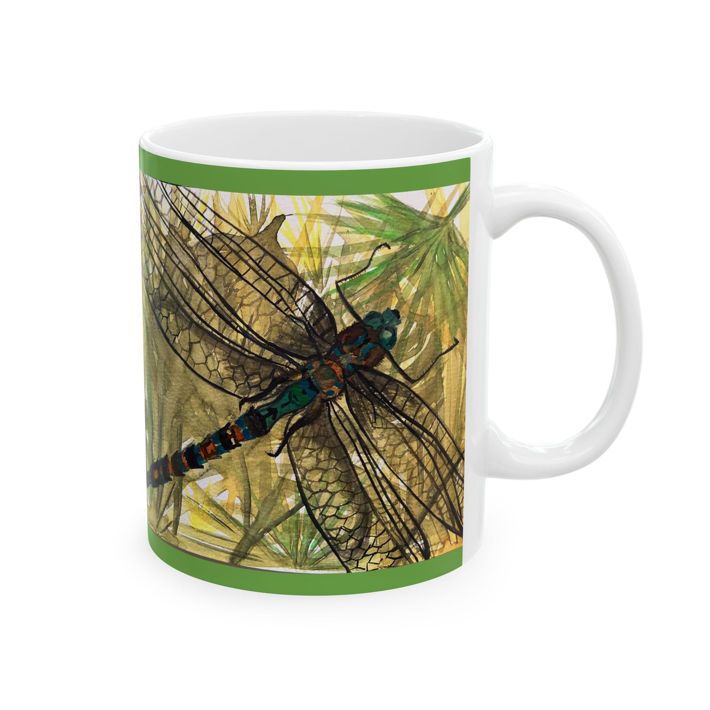 Dragonfly Art Ceramic Mug — Nature-Inspired 11oz/15oz Coffee Cup