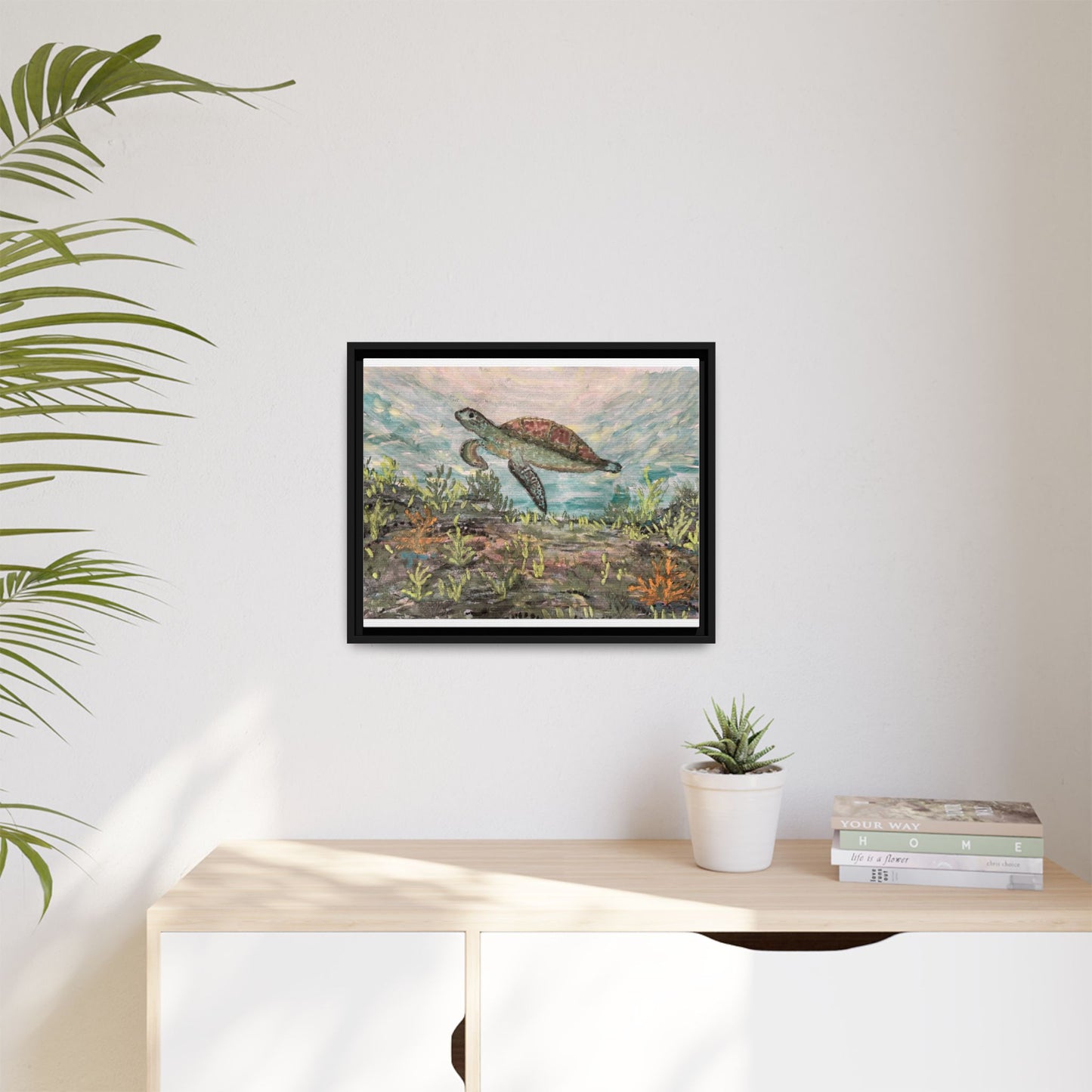 Sea Turtle Matte Canvas, Framed (Multi-color)