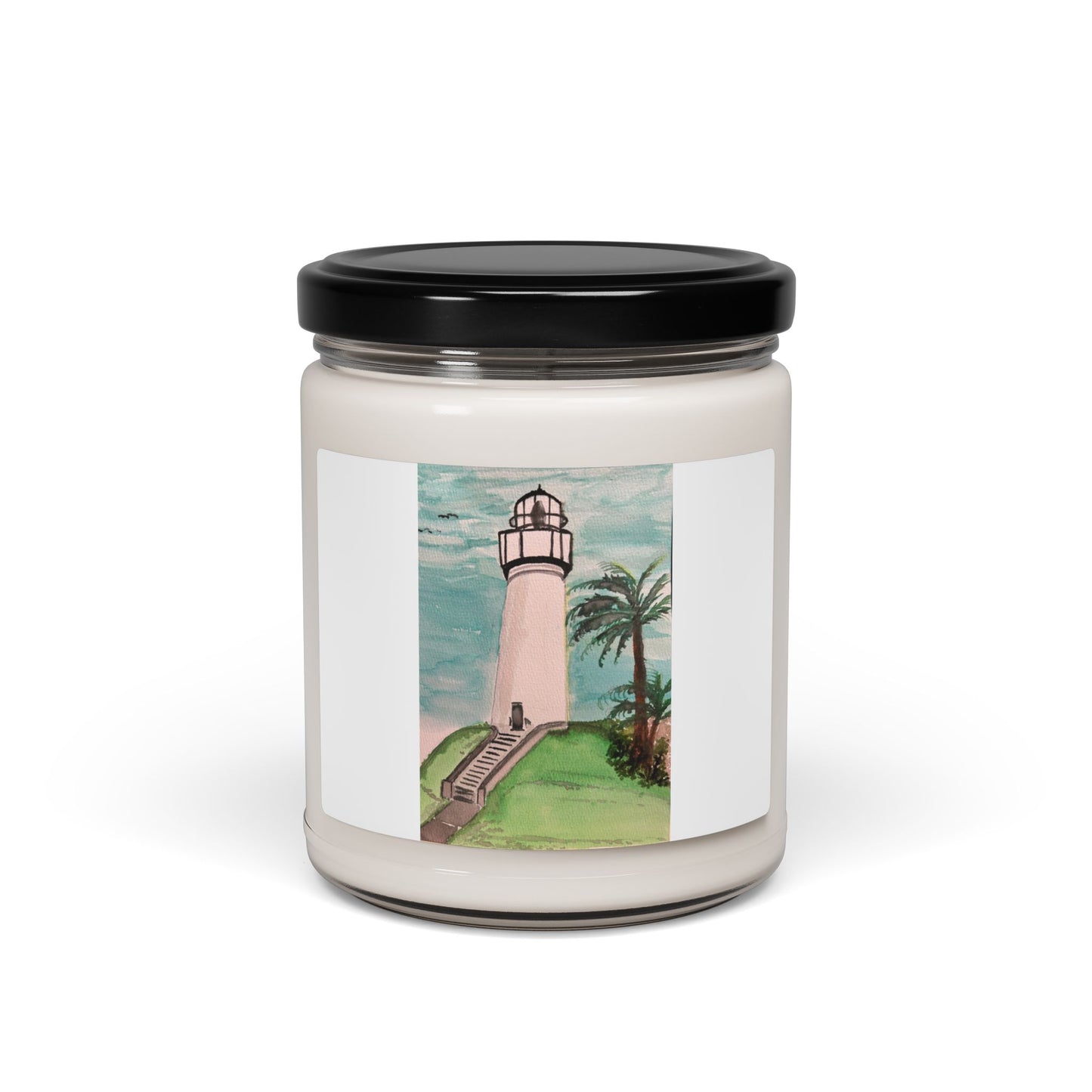 Coastal Lighthouse Soy Candle — 9oz Scented Jar (Beachy Palm & Sea Breeze)